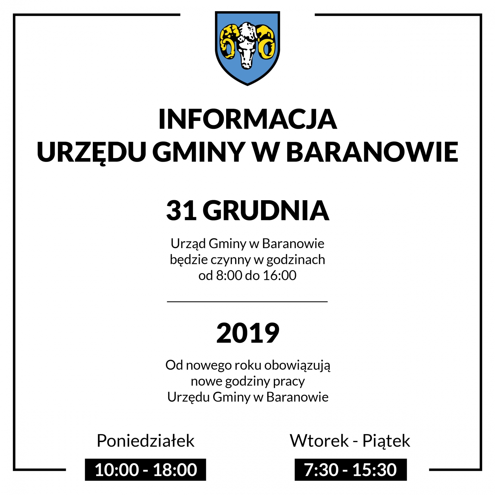 INFORMACJA URZĘDU GMINY W BARANOWIE